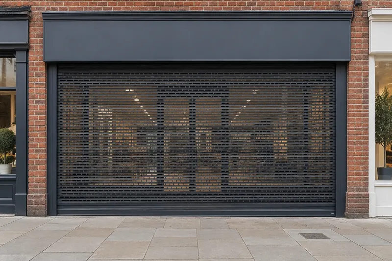Retail security shutter across a commercial frontage